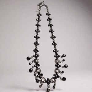 Vintage AVON Black Faceted Bead Statement Necklace Gothic Bib Jewelry